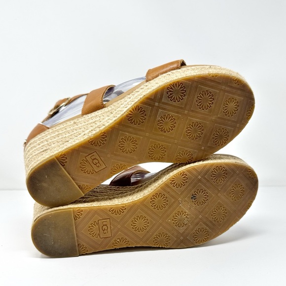 UGG Hylda Leather Wedge Platform Espadrille Sandals Cognac Size 8.5 - Picture 10 of 12